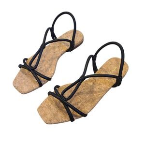 Vince. Hazen Strappy Cork Sandals‎ Slingback Black Women's Sz US 7M Casual Flats
